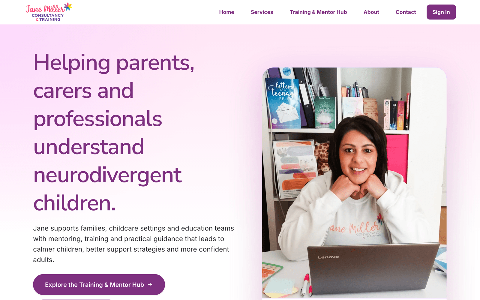 Screenshot of the Jane Miller Consultancy & Training website homepage