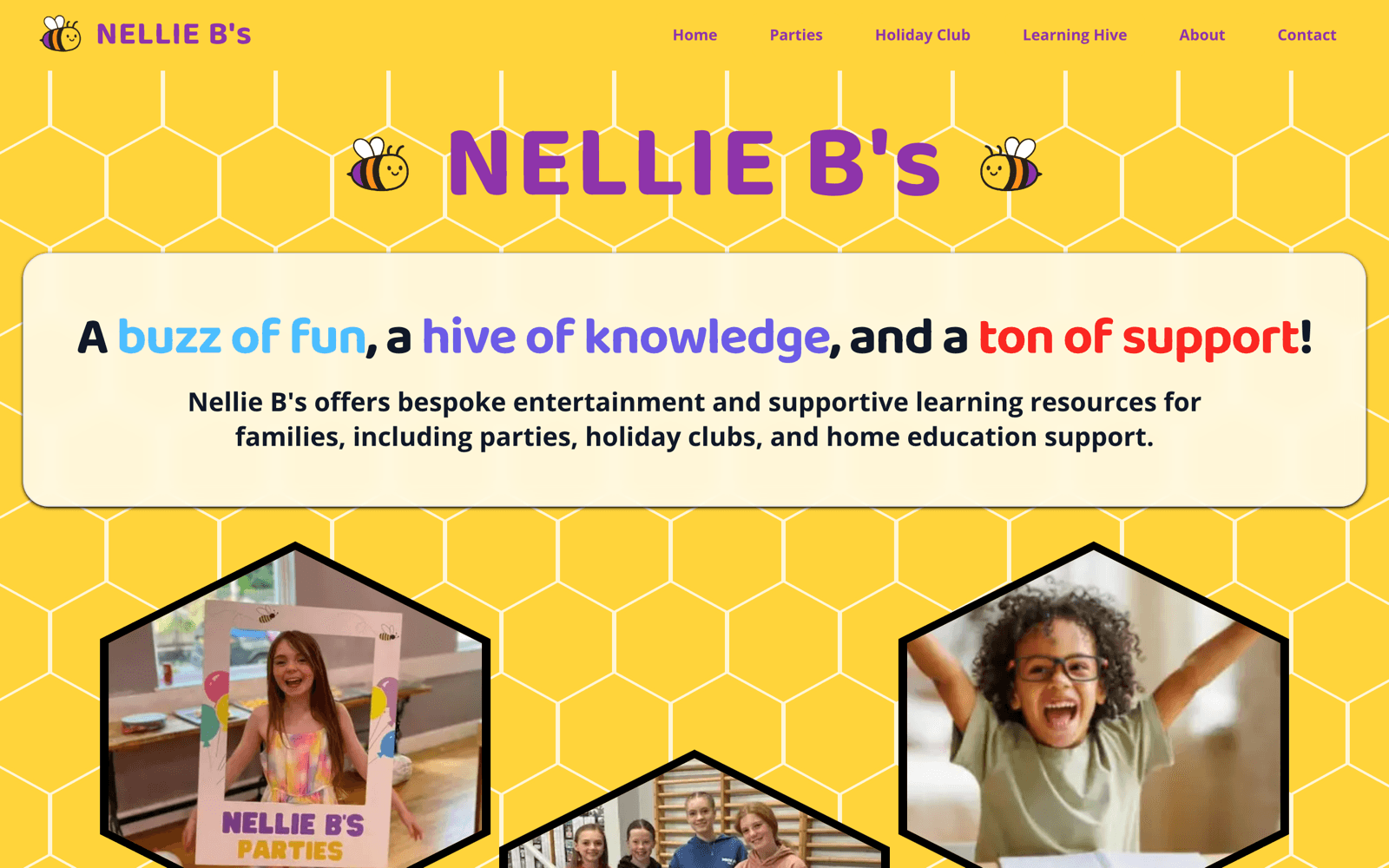 Screenshot of the Nellie B's website homepage
